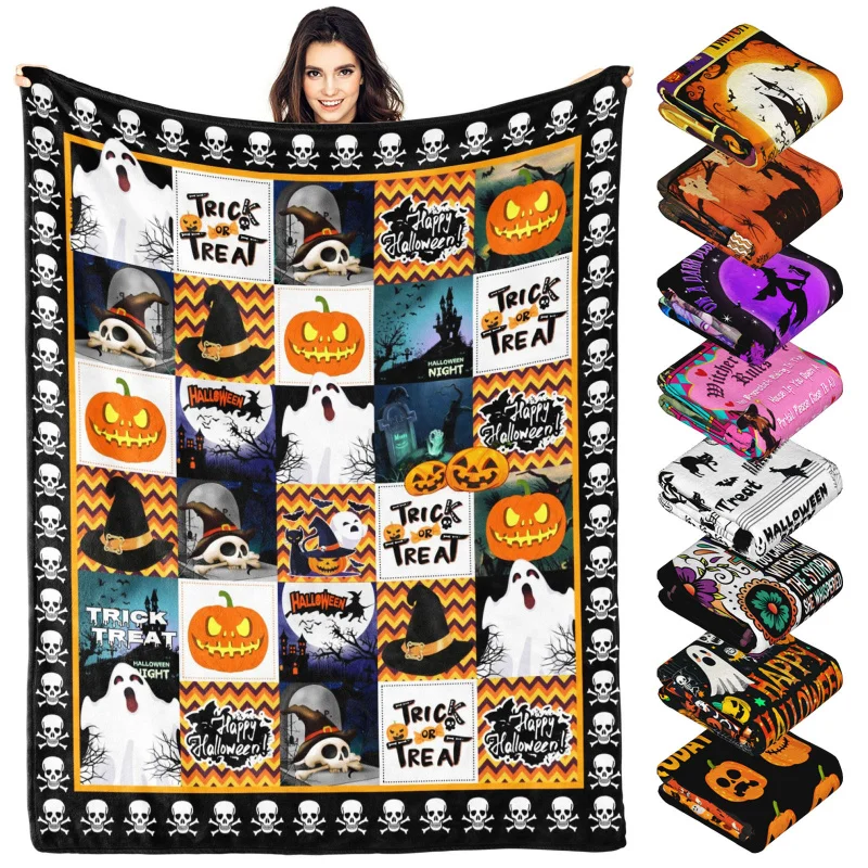 

Halloween gifts for adults and kids, spooky pumpkin witch soft flannel blanket bed sofa decoration