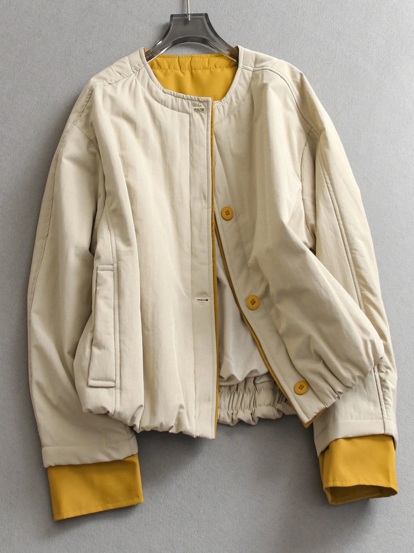 

Color Block Long Sleeve round Neck Casual Jacket Women's Loose Fit Cotton Coat Winter New Style Slimming Effect Outerwear