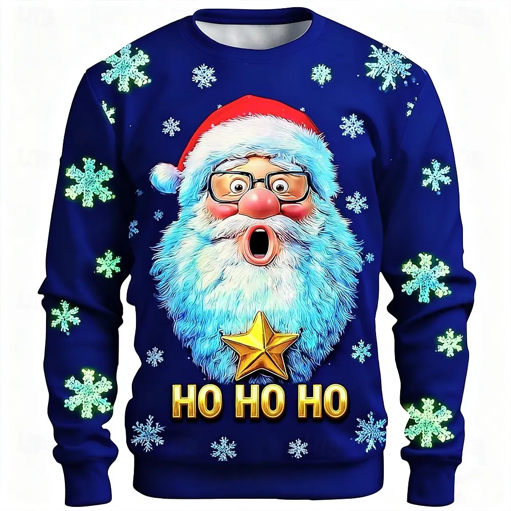 

Christmas Men's Santa Claus Sweatshirt Cool Party Crew Neck Holiday Party Gift Pullover Clothing Autumn Winter Casual X'mas Top