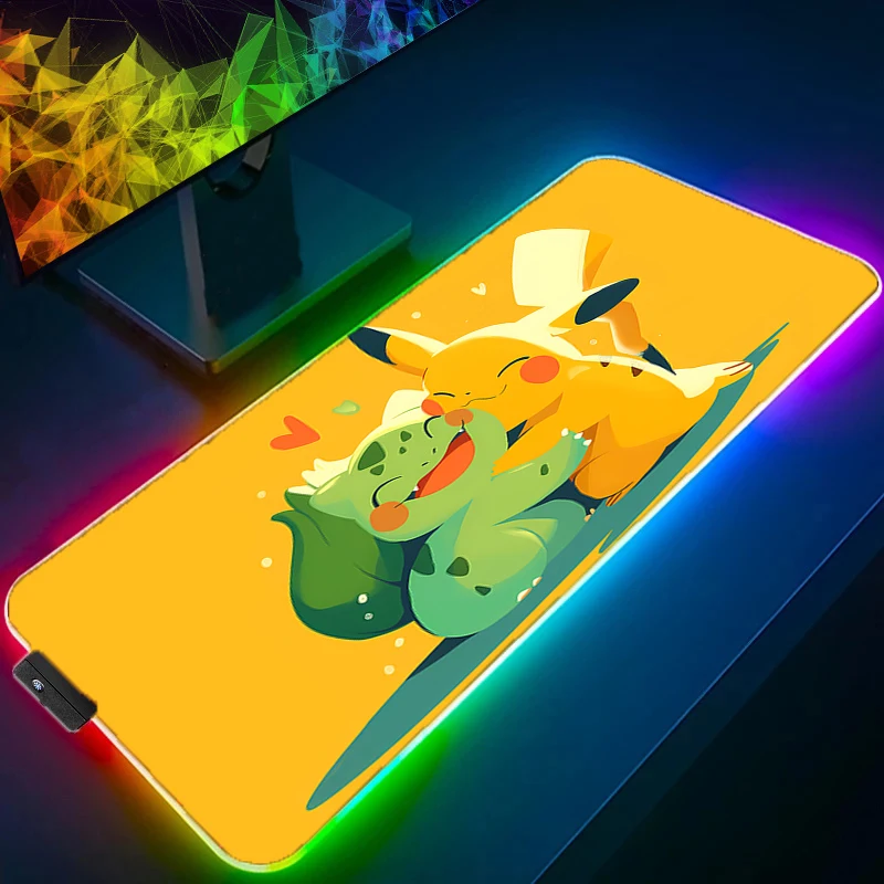 RGB Mouse Pad Pokemon Pikachu Anime Carpe Large PC Gamer Computer LED Mausepad Keyboard Gaming Accessories Backlight Desk Mat