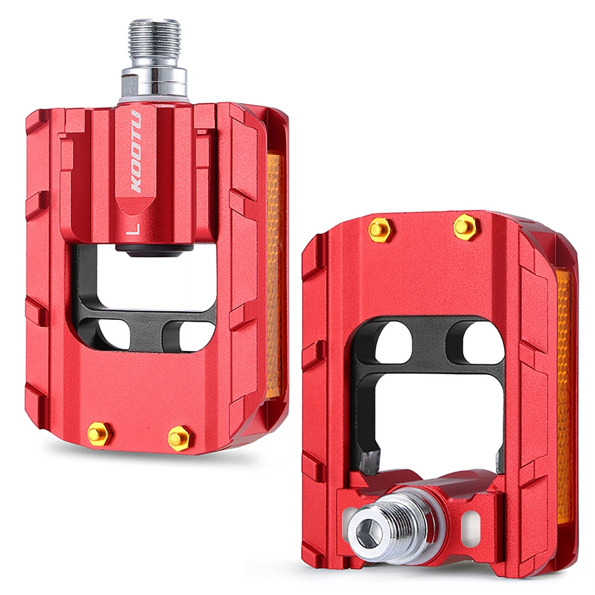 KOOTU Folding Bike Pedals Full Aluminum Bicycle Pedal Red/Silver Seal Bearing Pedal for Bmx 9/16 Universal Foldable Pedal