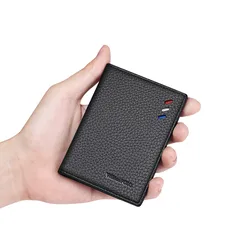 Mini tarjetero de cuero genuino, bolso de tarjeta ultrafino y a la moda para hombre, clip de tarjeta personalizado y de moda