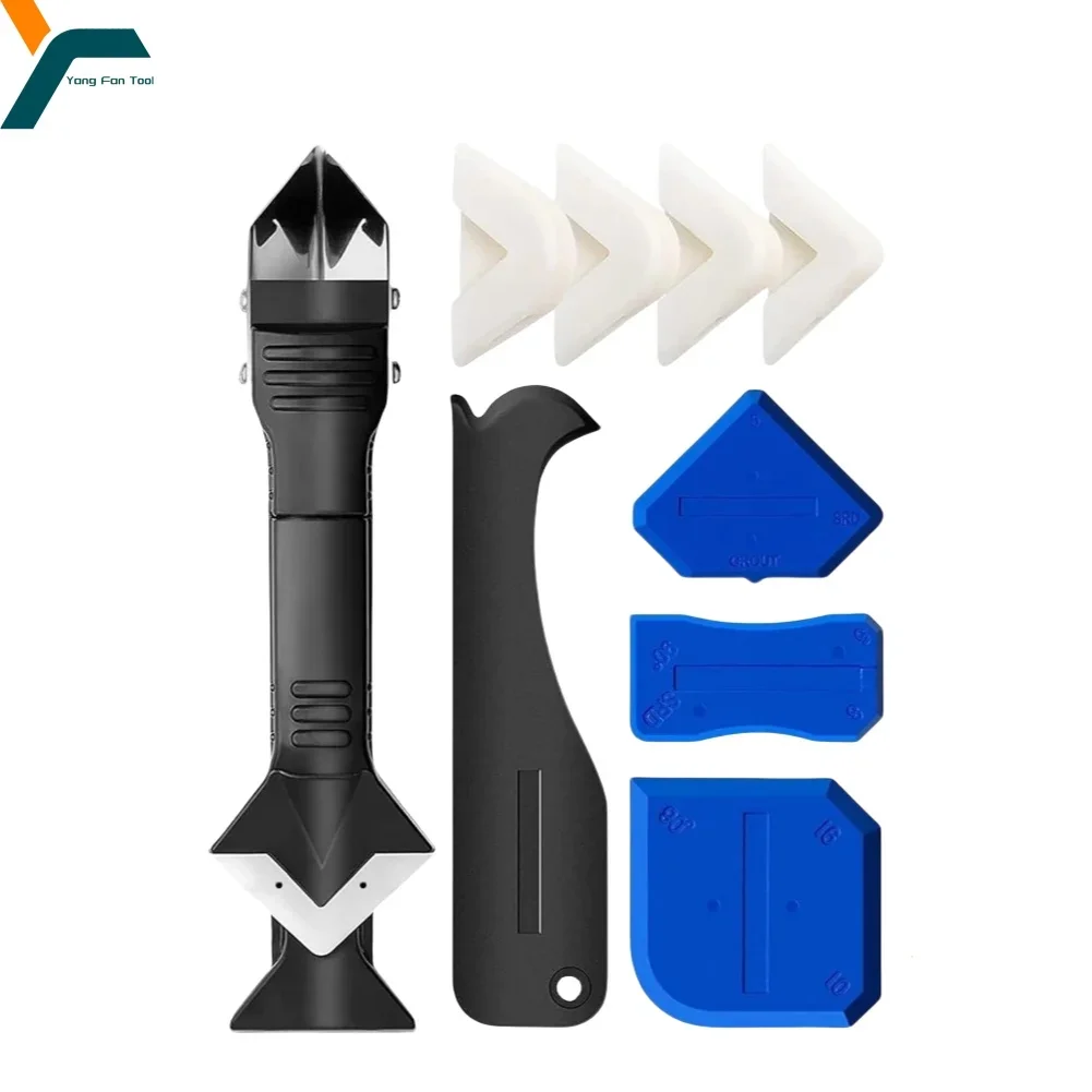 

Многофункциональный нож для удаления клея 9 в 1, инструмент для уплотнения, силиконовый скребок, угол, красивый щелевой шпатель, инструмент, набор скребков для затирки