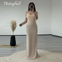 Thinyfull Mermaid Prom Dress V-neck Satin Detachable Sleeves Beading Evening Party Gown Dubai Long Special Occasion Dress ﻿ ﻿