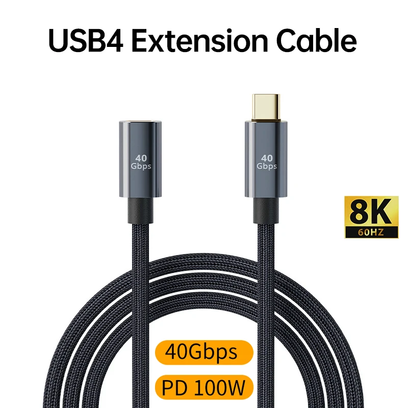 USB4 Type-C Extension Cable 100W 5A 8K@60Hz 40Gbps Full-featured Extender Cord For Macbook Dell Compatible with Thunderbolt3 4