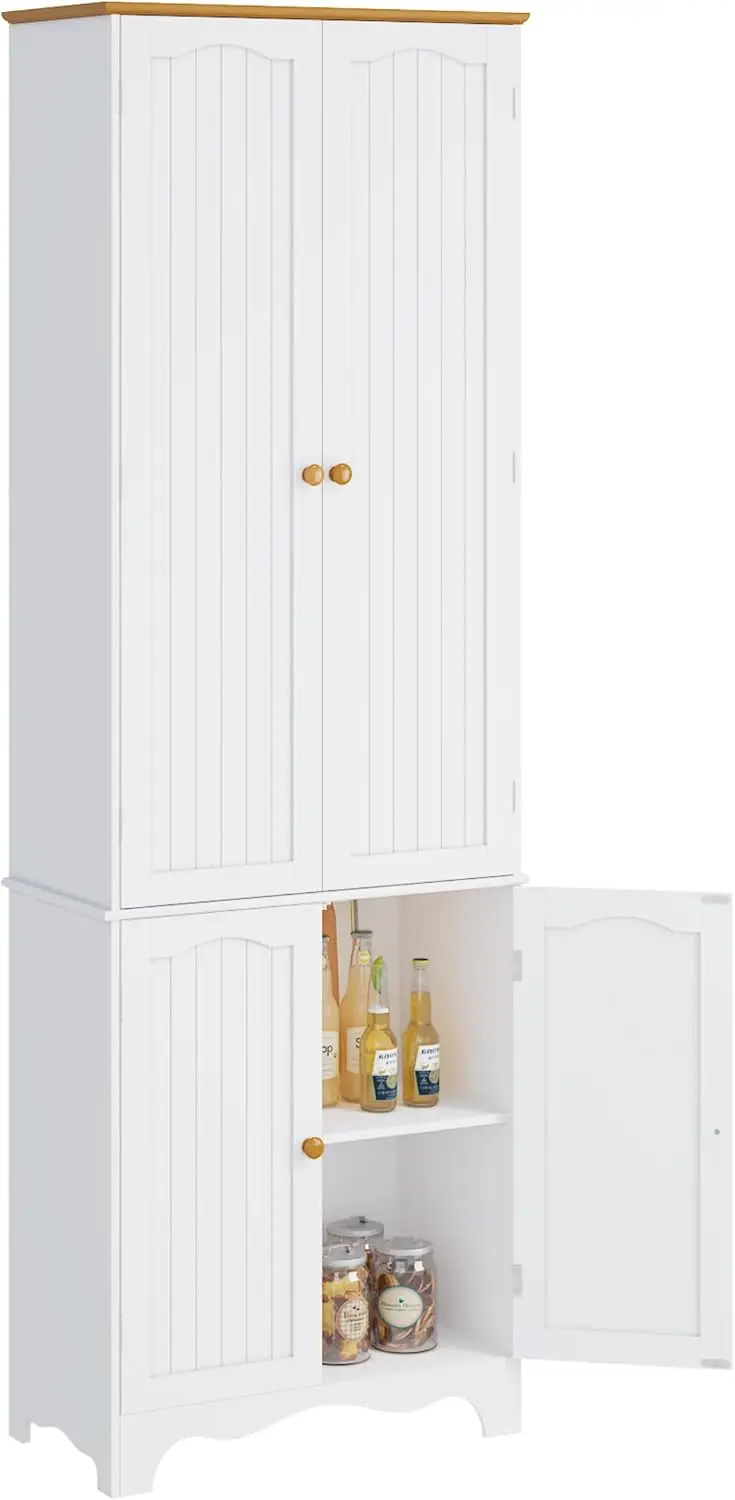 72' Freestanding Kitchen Pantry Cabinet, White, Adjustable Shelves, Tall Storage Cabinet for Kitchen or Living Room