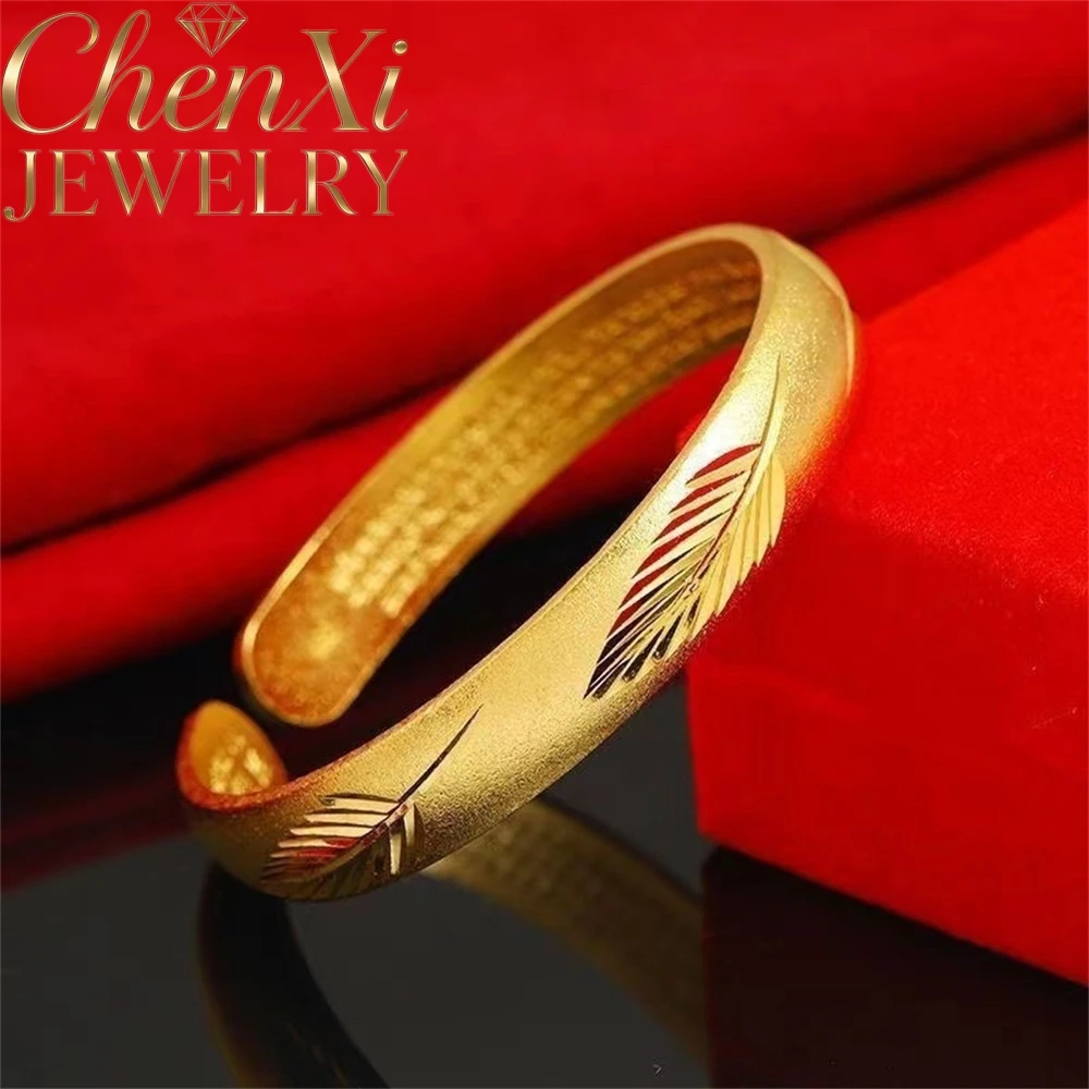 

High-End Sand Gold Frosted Feather Lucky Bracelet Luxury Quality Fashion Jewelry Exquisite Elegant Popular Charms Young Gift