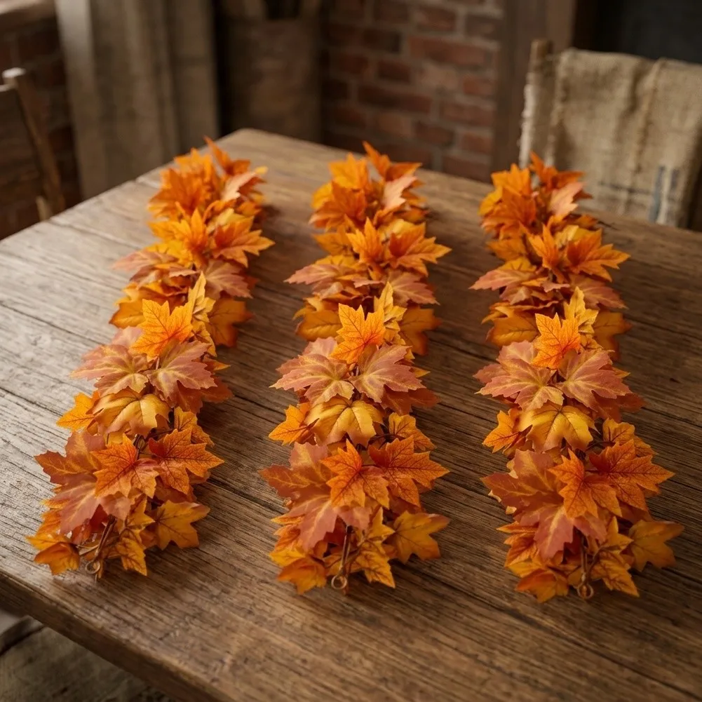3 Pcs 175cm Artificial Maple Leaf Vines Brown Plastic Autumn Garland Fake Foliage For Wedding Party Home Decor Easy Hanging