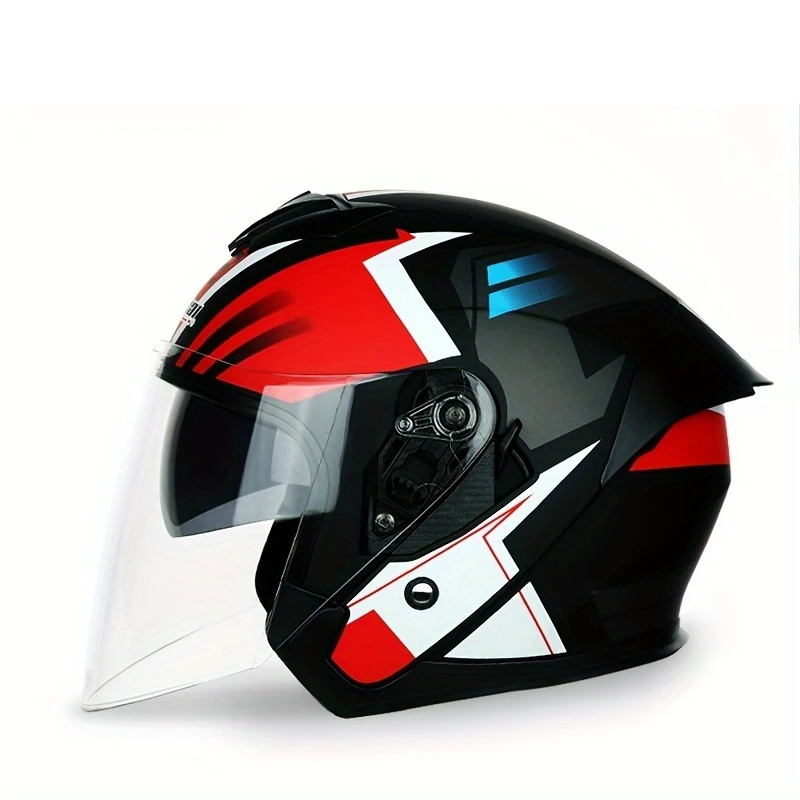 

Red Motorcycle Helmet with Dual Visors - ABS Half-Coverage Safety Cap for Electric Vehicles, Half-face Helmet