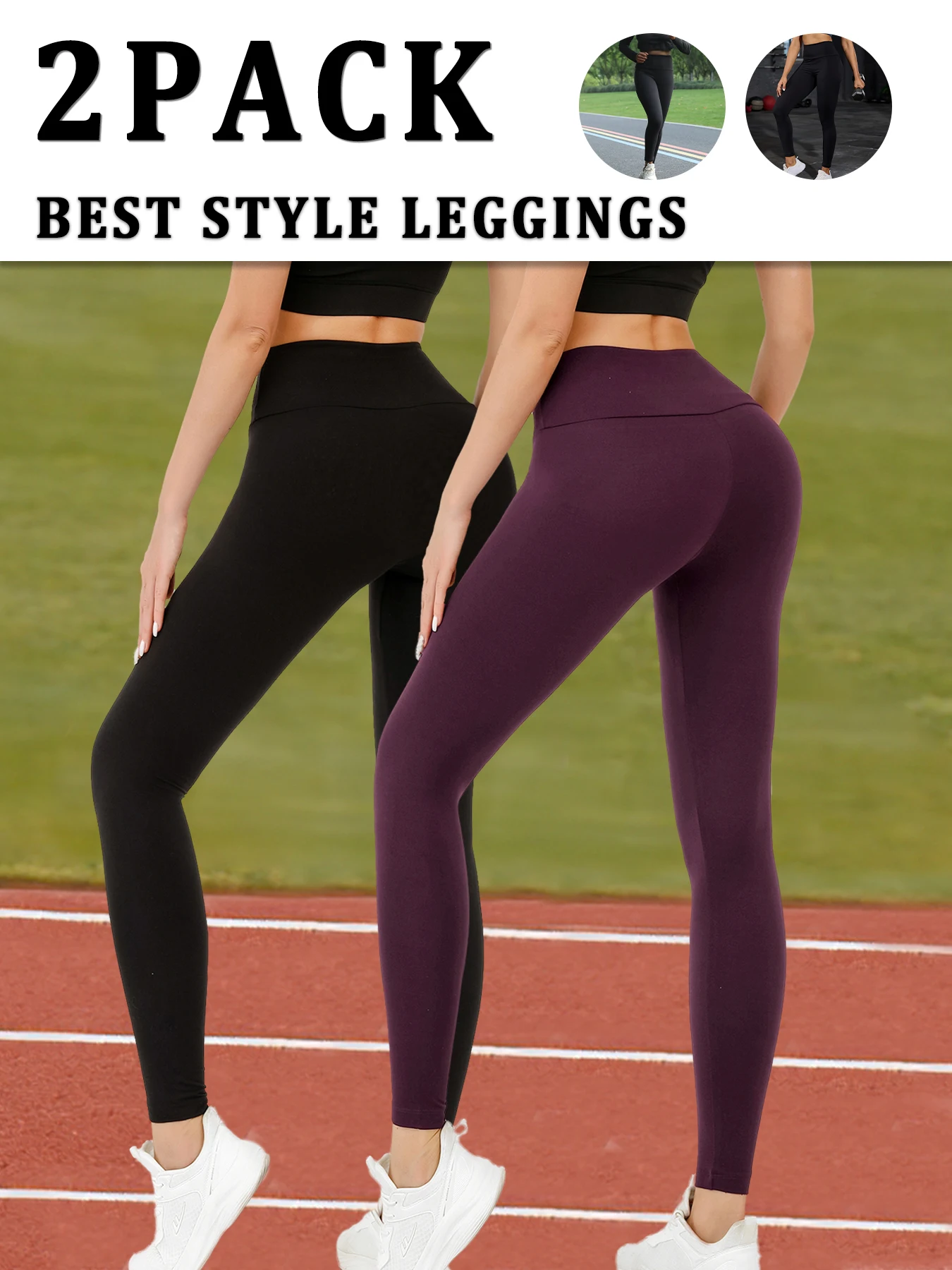 

2 Pack Women's Super Soft Leggings High Waisted Tummy Control No See Through Workout Yoga Running Athletic Push Up Gym Leggings