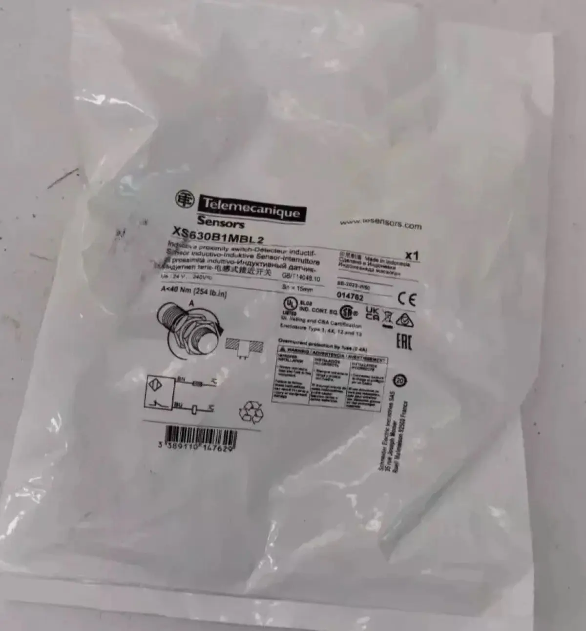 

XS630B1MBL2 inductive sensor XS6 M30, L62mm, brass, Sn15mm, 24...240VAC/DC, cable 2 m