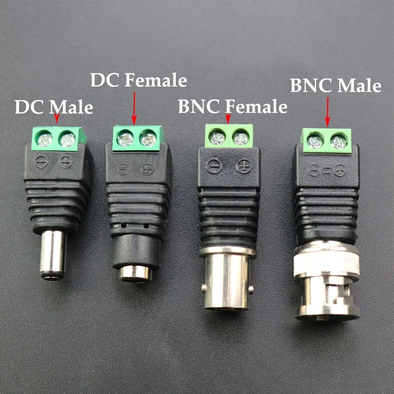 12V DC Male Female BNC Connectors 5.5*2.1mm Welding-Free Power DC Plug Adapter Jack Sockets
