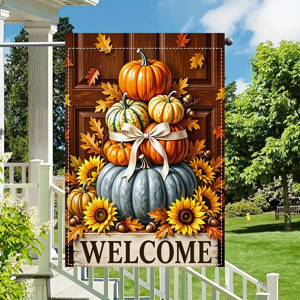 1PC Fall Welcome Garden Flag, Pumpkin and Sunflower Design, Duplex Print, Perfect for Fall Patio and Outdoor Decor (Pole Not Inc