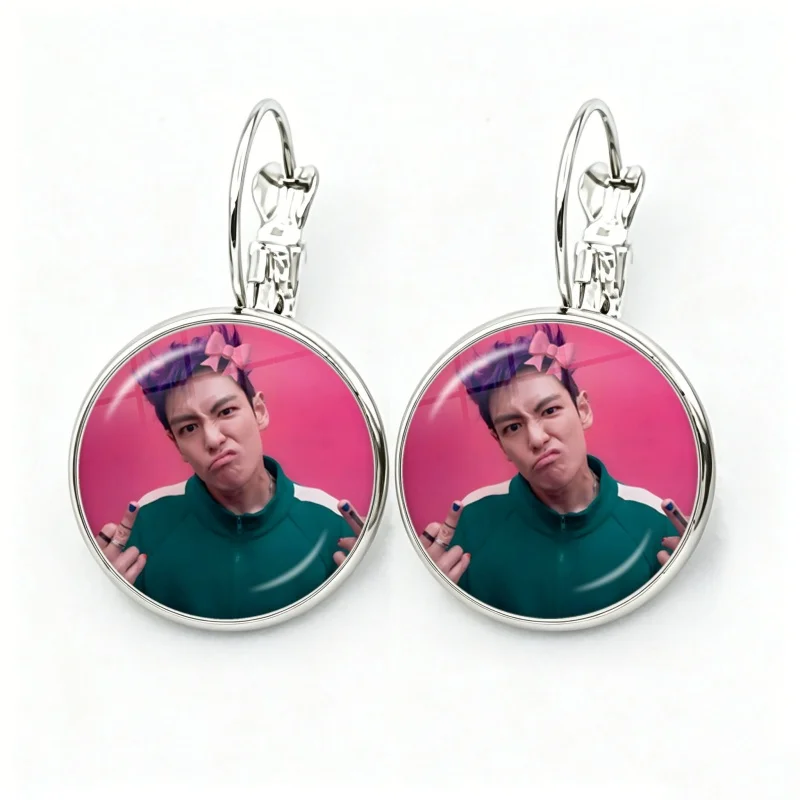 Korean Celebrity Singer T-TOP Glass Cabochon French Hook Earrings Drop Earrings Jewelry Accessories Gifts