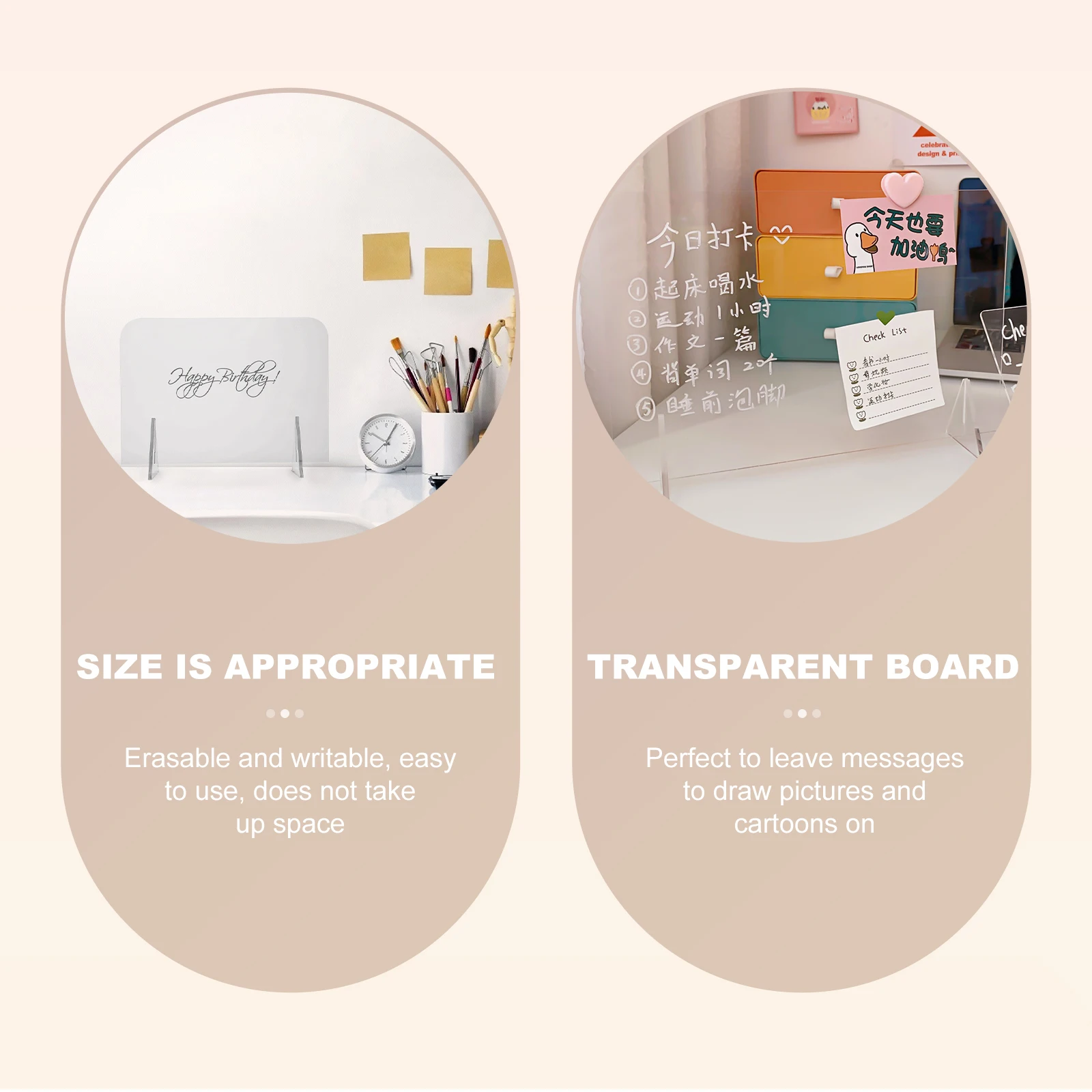 

2Pcs Clear Acrylic Message Boards Reusable Writing Surface for Notes Drawings Cartoons Desktop Decor in Home Or Office