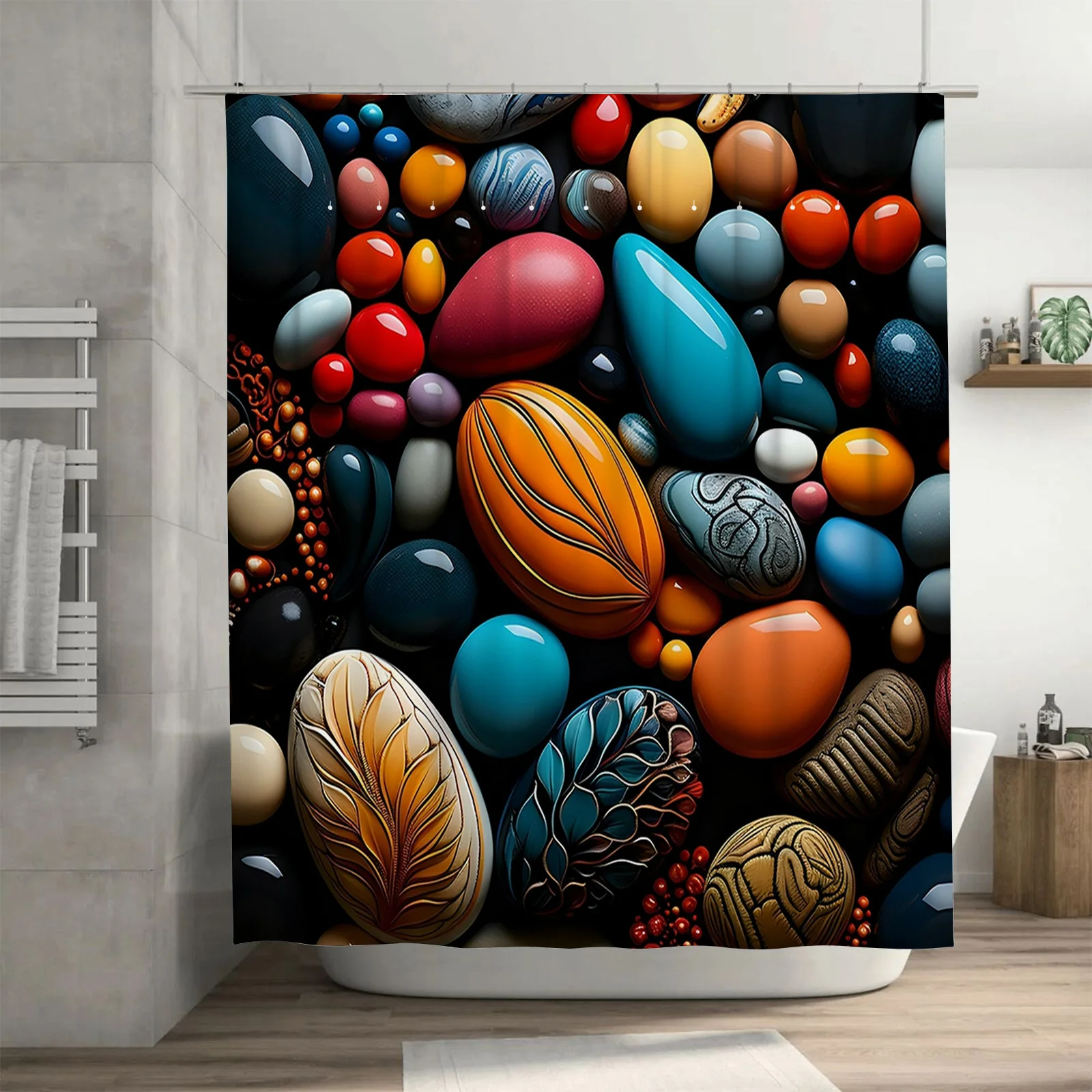 Colorful Pebble Waterproof Shower Curtain - Vibrant Modern Art Design for Bathroom Decor, Perfect for a Bright and Cheerful Look