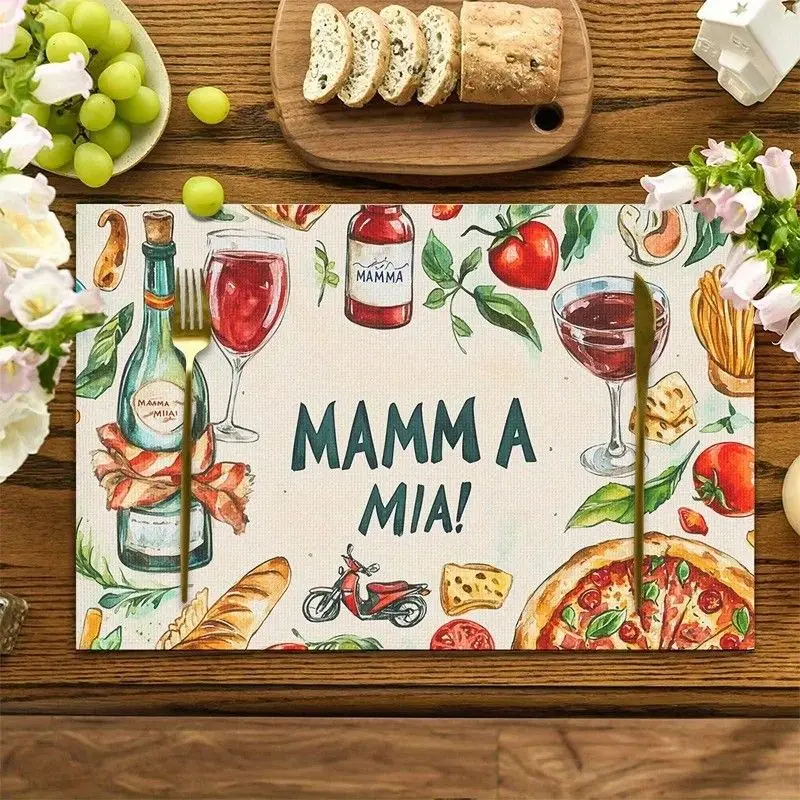 VIKAMA Italian Placemat MAMMA MIA Print Dining Table Mat for Kitchen Home Decor Funny Washable Place Mats