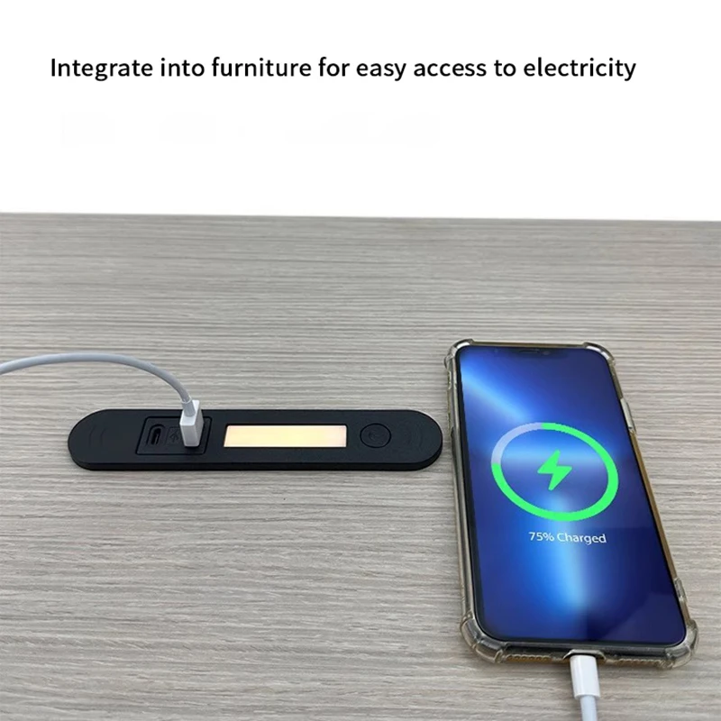 Type-C Charging Socket With Led Light Multi-function Embedded Night Light Socket Hidden USB And For Bedside Table Sofa Furniture - view 3