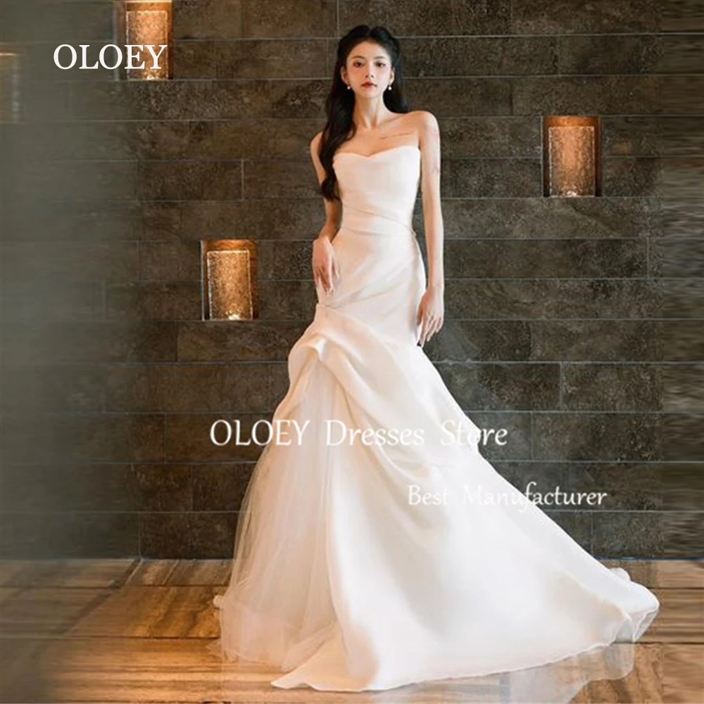 

OLOEY Elegant Ivory Mermaid Wedding Dress Korea Photoshoot Sweetheart Pleats Bridal Gown Floor Length Bride Dress Custom Made