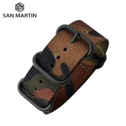 San Martin Military Nylon Strap For Watch 20mm 24mm Watchband Breathable Canvas Wrist Band Army Green Camouflage Pin Buckle Belt
