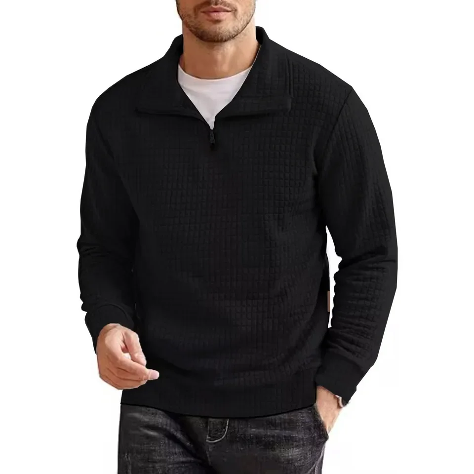 New Fashion Men’s Solid Color Casual Trendy Simple Basic Turn-down Collar Long Sleeve Half Zipper Pullover Sweatshirts Clothes