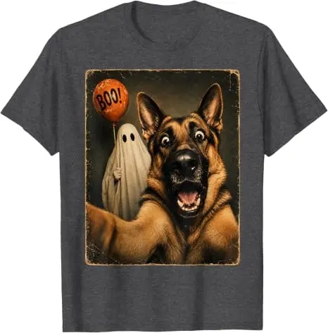 Deutscher Schäferhund Halloween Geister-Selfie Boo Hund Meme Grafik T-Shirt Y2k Gruselige Jahreszeit Hundeselfie Grafik Kleidung für Frauen Männer – Detail 7