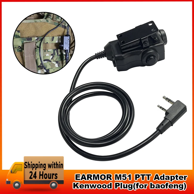 Earmor Tactische PTT Kabel Plug Headset Adapter voor Kenwood Baofeng UV-5R UV-5RE Plus BF-888S Walkie Talkie Ham Radio