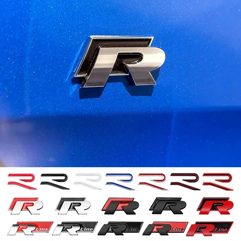 

R logo Emblem Car Metal Body Tail Trunk Sticker Accessories For Volkswagen Tiguan Bora POLO PASSAT CC Touran GOLF Jetta Arteon