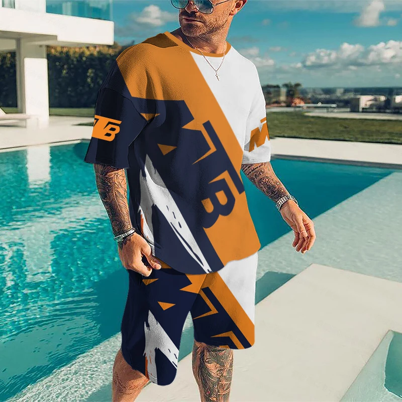 MTB Summer Men 3D Print T Shirt Set Fashion Shorts Tracksuit Male Casual Short Sleeve Sportsuit Newest Men's Oversized Clothing