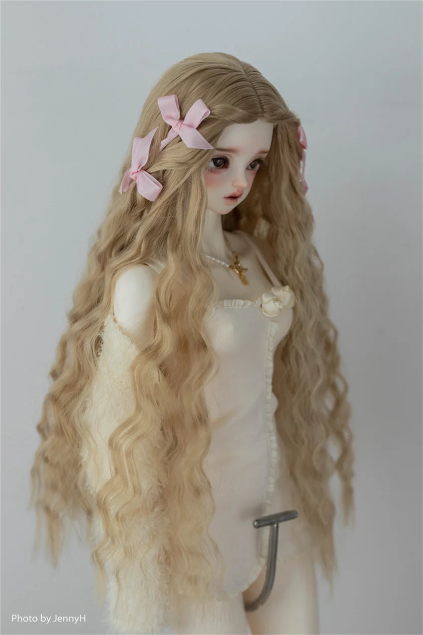 Corn Silk Bow Braid Long Curly Hair Spot Inventory BJD Doll Wig Girls Elegant High Temperature Silk 1/3 Toys Doll Accessories
