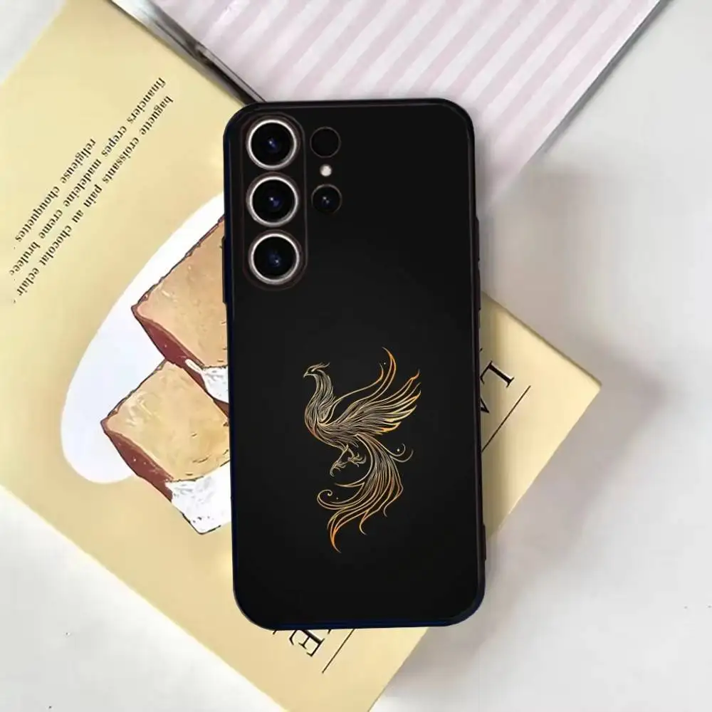 Funda de teléfono Phoenix Art para SamsungS25,24,21,22,23,30,Ultra,20,Plus,Fe,Lite,Note,10,9, funda negra suave
