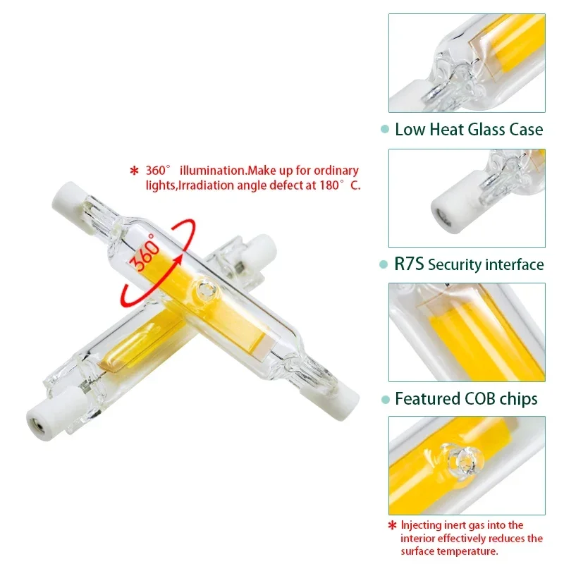 LED R7s COB Glass Tube 5W 10W 20W Lampada Led Lamp 78mm 118mm J78 J118 Corn Light Bulb AC 220V 110V Home Replace Halogen Lamp