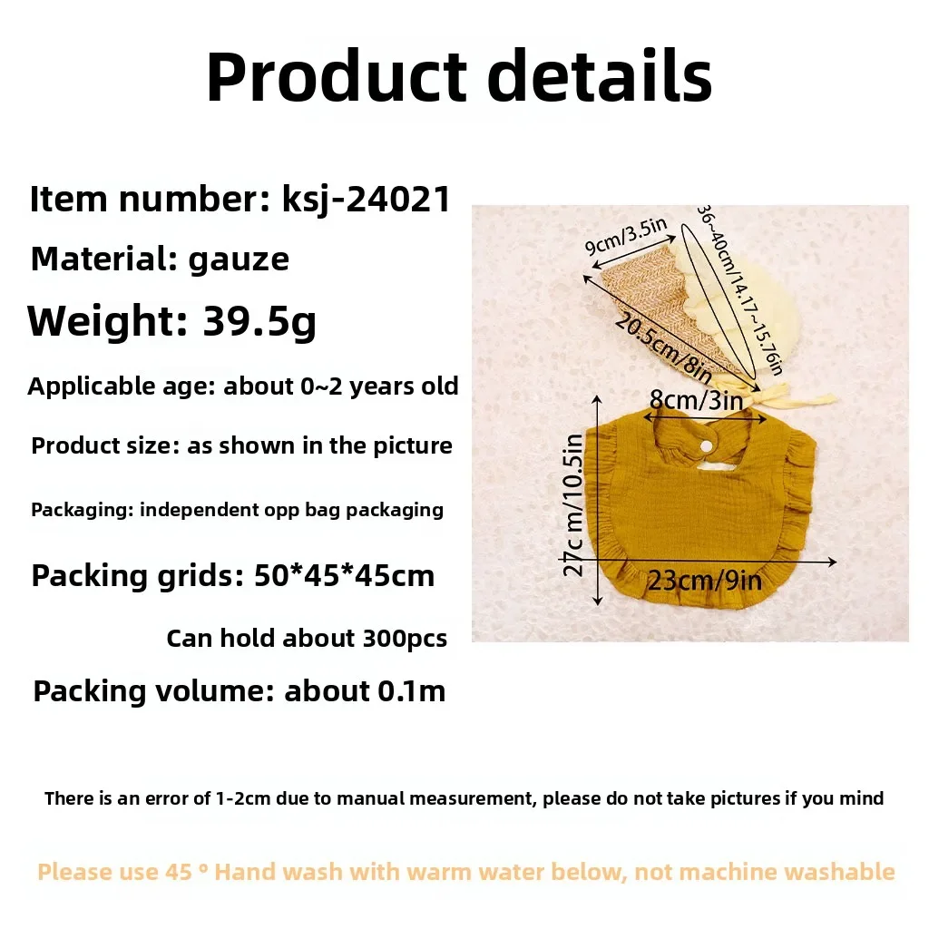 Gorro con babero para niños, conjunto de dos piezas con encaje, toalla de baba de algodón para sombrear el sol y protección solar, sombrero de palacio, sombrero de hierba, babero para bebé