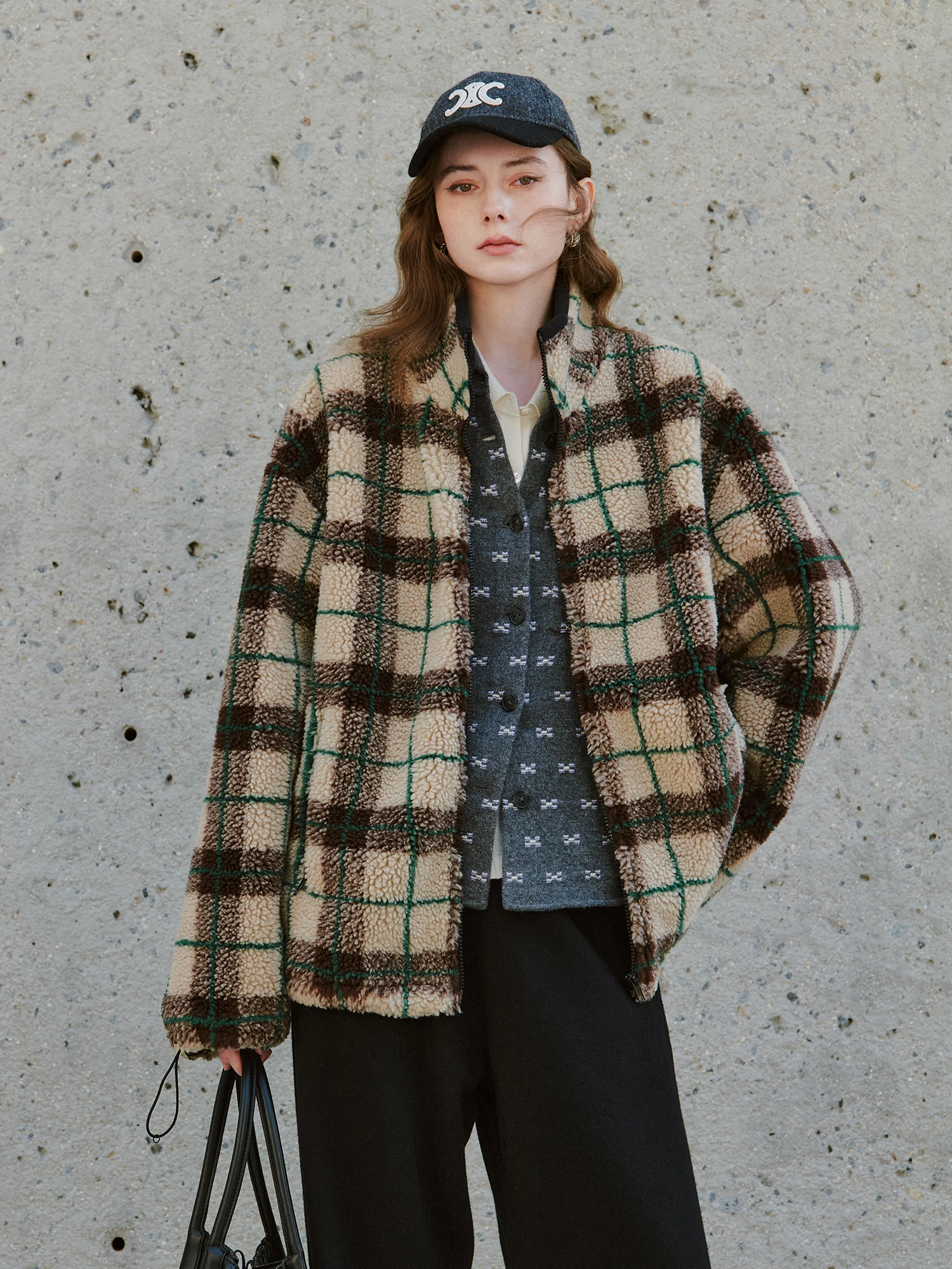 

Элегантное шерстяное пальто оверсайз в клетку Miu Sle в стиле ретро с воротником-стойкой, женский модный комплект для зимы, весны и осени