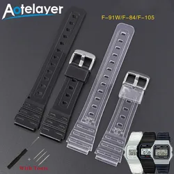 18mm Silicone Watch Strap for Casio F-91W/F84/F105/108/A158/168 AE-1200/1300 Transparent Rubber Sport Bracelet Waterproof Band