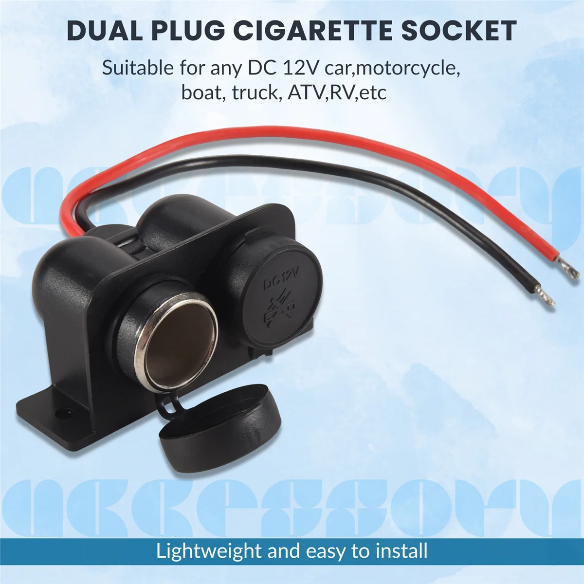 

#74K Automotive Parts & Accessories,Cigarette Lighter Socket 12V Waterproof Dual Power Outlet with Wire,Black