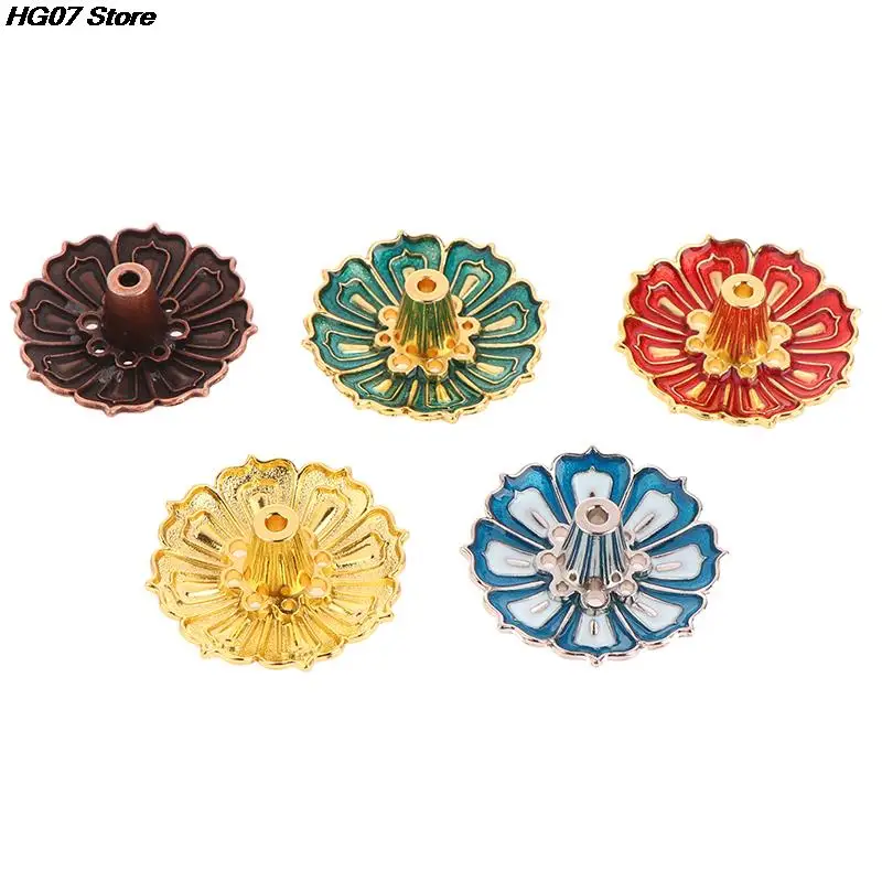 1PCS Lotus Alloy Incense Burner Stick Holder Home Buddhism Line Incense Plate Sandalwood Coil Base Temples Delicate Home Decor