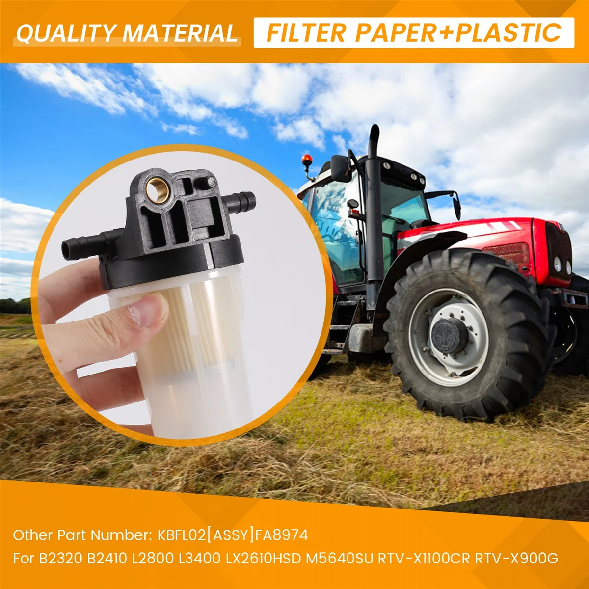 For Kubota Fuel Filter Assembly B2320 B2410 L2800 L3400 LX2610HSD M5640SU RTV-X1100CR RTV-X900G RTV900W