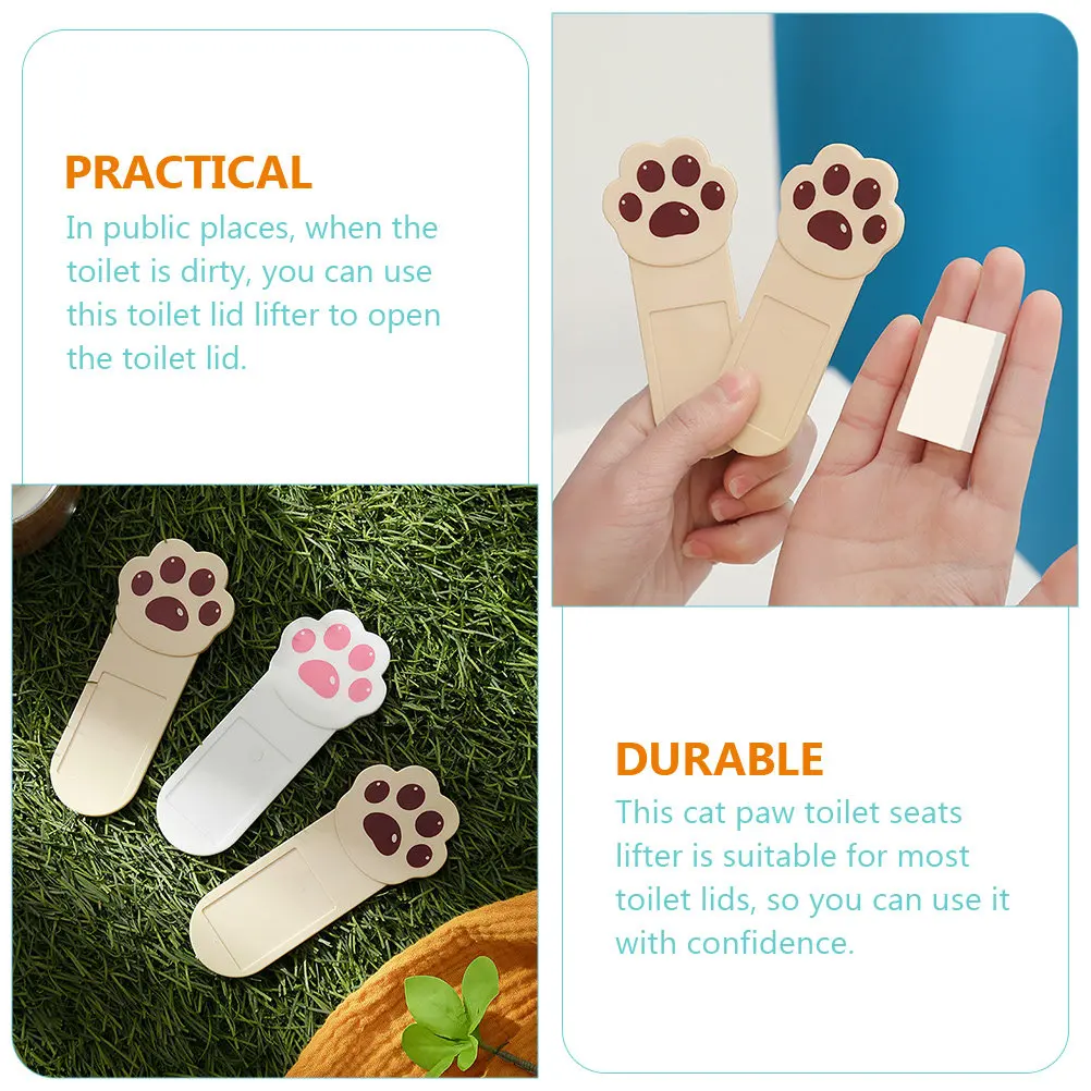

6Pcs Cat Paw Toilet Cover Lifter Adhesive Mount Easy Install Portable Lift Tool for Bathroom Travel Convenience