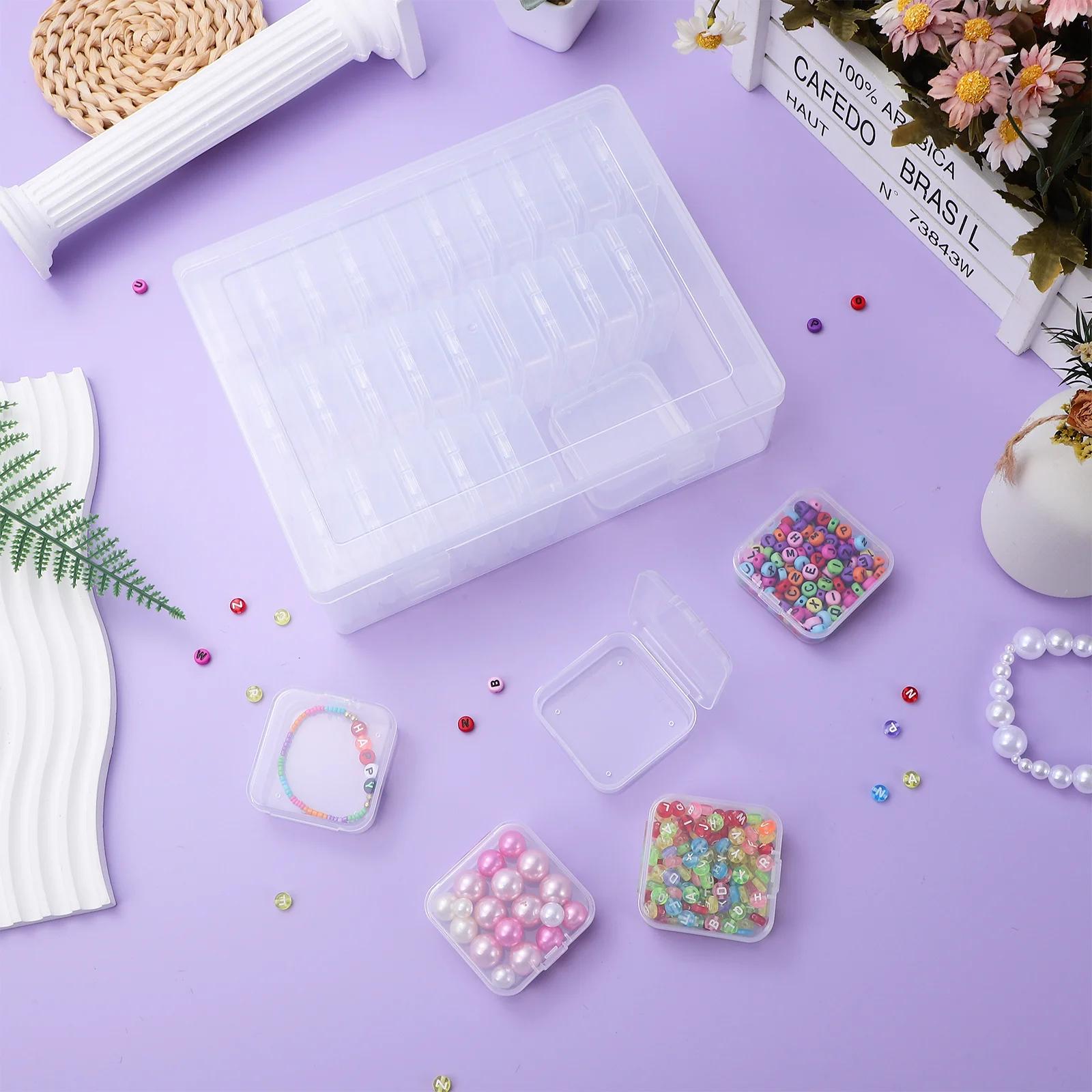 

2 set Transparent Plastic Storage Box Small Stackable Organizer Clear Container For Craft Beads Jewelry Diy Picking Bins