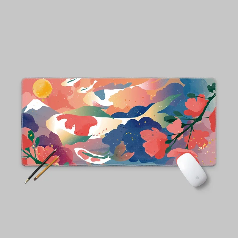 

Colorful Koi Design Mouse Pad Large Rubber Base Anti-slip PC Desk Accessories Mousepad for Office & Gamer Keyboard Mat Decor Rug