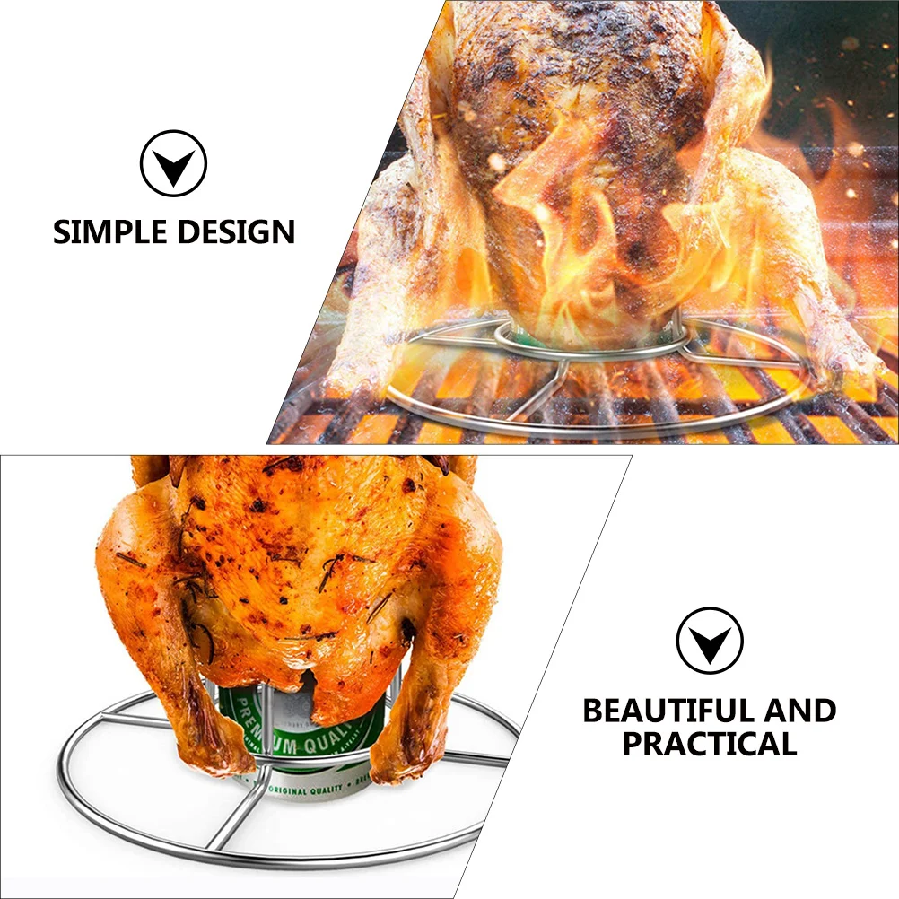 

2Pcs Beer Rack Stainless Steel Chicken Roasted Grill Rack Round Outdoor Bbq Chicken Holder Round Beer Stand Bbq Roasting Holder