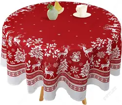 Waterproof Christmas Tablecloth for Round Table, New Year's Floral Table Cloth, 60x60 in