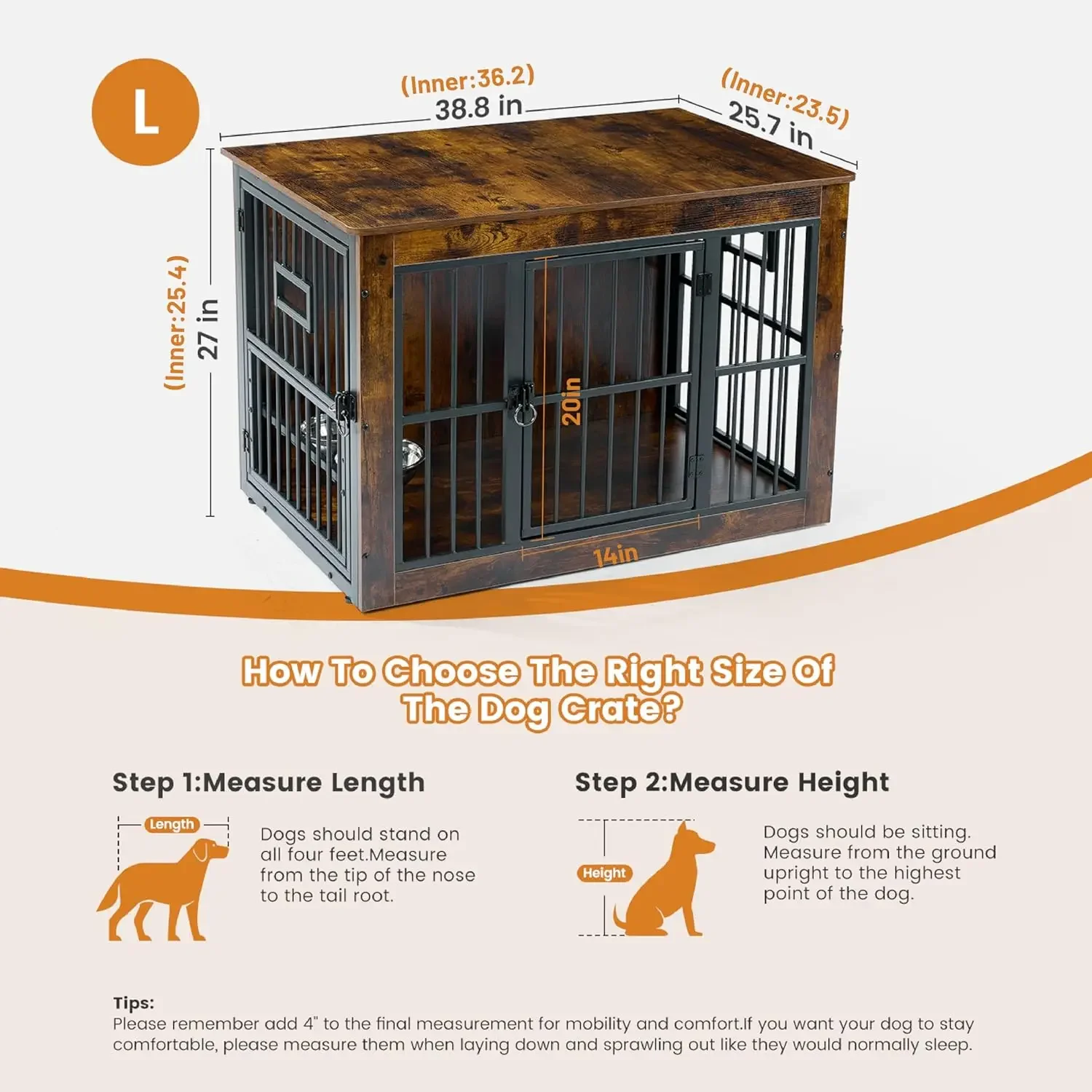[عالية الجودة، صفقة ساخنة! ]أثاث صندوق الكلاب للكلاب المتوسطة، بيت كلب داخلي مقاس 38.8 بوصة، طاولة نهاية قفص الكلاب الخشبية مع 2 ريمو
