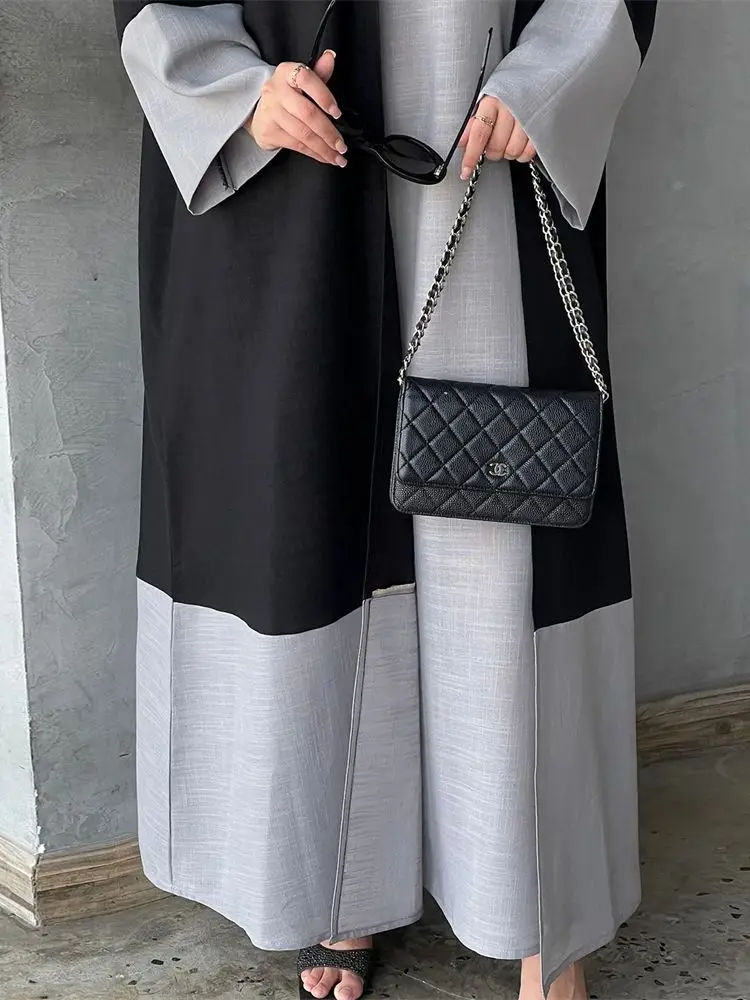 Ramadan Black Gray Abaya Set Dubai Islam Kimono Muslim Modest Dress Sets Prayer Clothes For Women Kaftan Robe Femme Musulmane