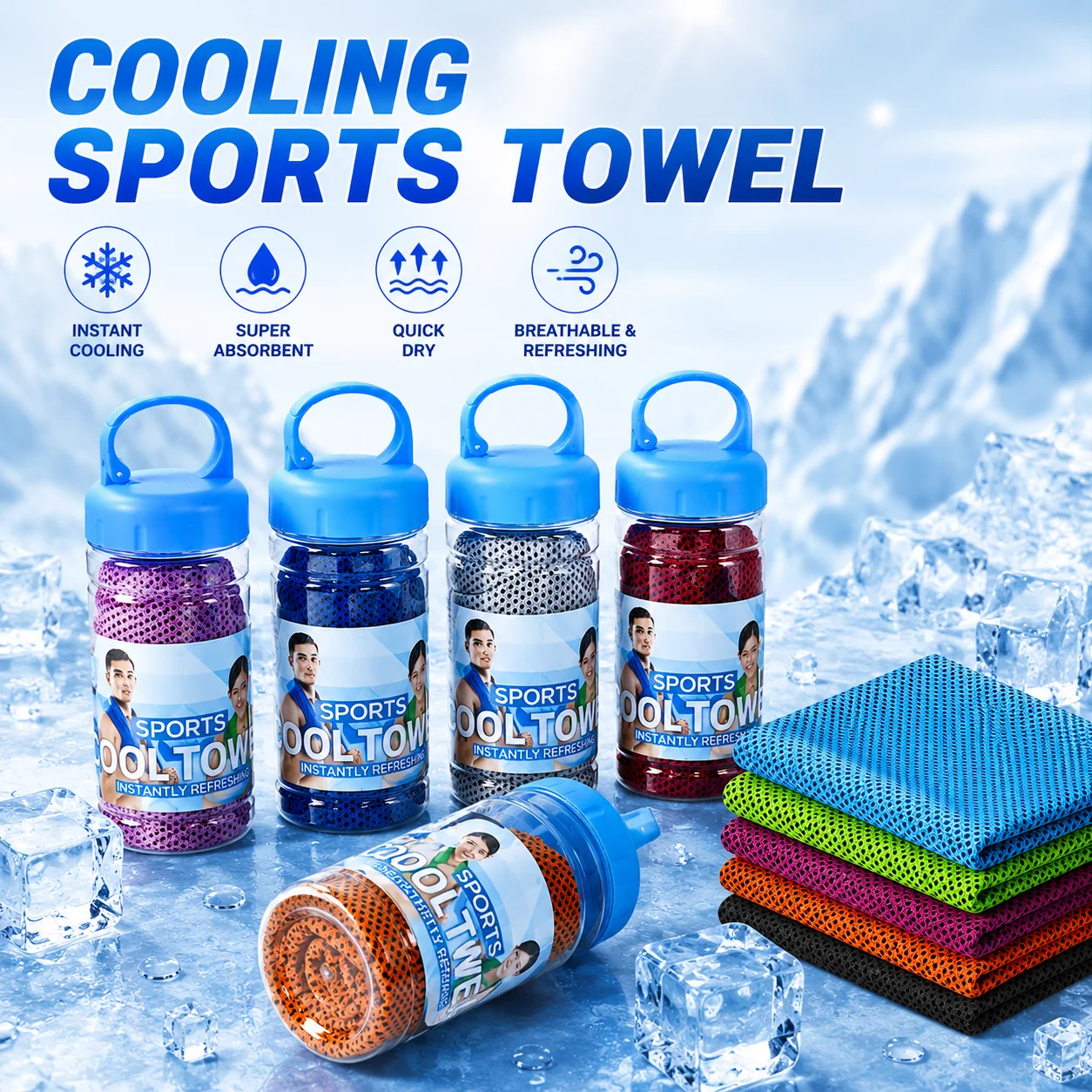 30x80cm Cooling Sports Towel with PE Bottle Quick Dry Instant Cooling Sweat Absorbent for Gym Running Fitness Yoga Outdoor