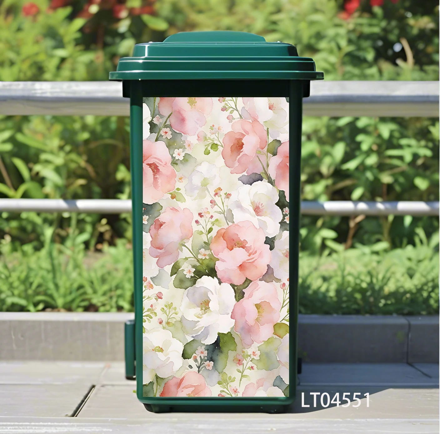 Bright Flower Sunset Scenery Trash Can Decals, PVC Self-Adhesive Waterproof for Kitchen & Outdoor