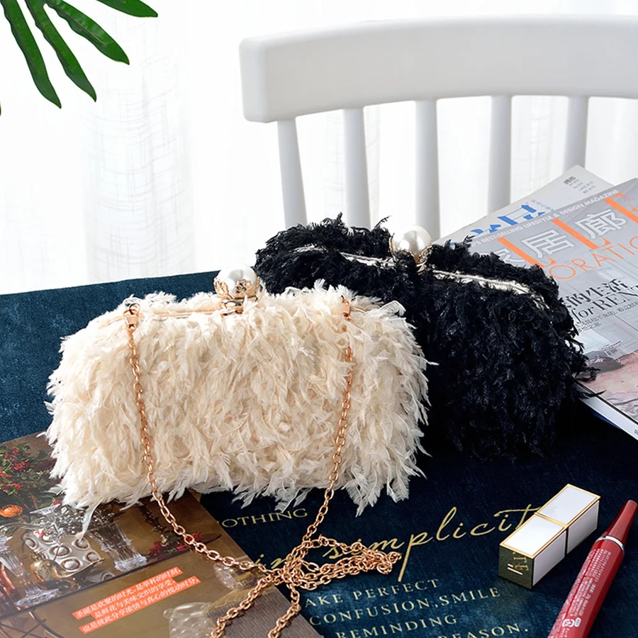 

New faux fur chain single-shoulder crossbody bag for banquet dress party cheongsam handbag fashion women's bag small box bags