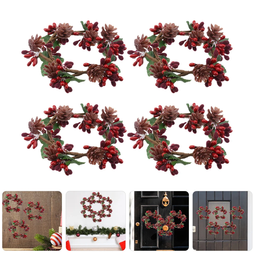 

4Pcs Christmas Rings Simulation Pine Cone Berry Garland Holiday Table Decorations Festive Ring Christmas Wreath
