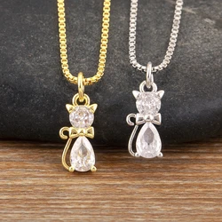 Nidin Light Luxury Elegant Aesthetic Cat Shape Pendant Necklace For Women Pave Rhinestones Cute Clavicle Chain Jewelry Fine Gift
